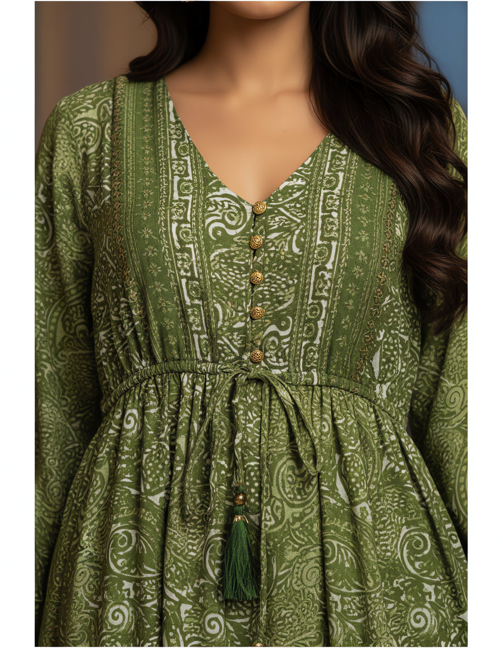 Kasturi Silk Printed Boho Maxi Dress with Drawstring Waist