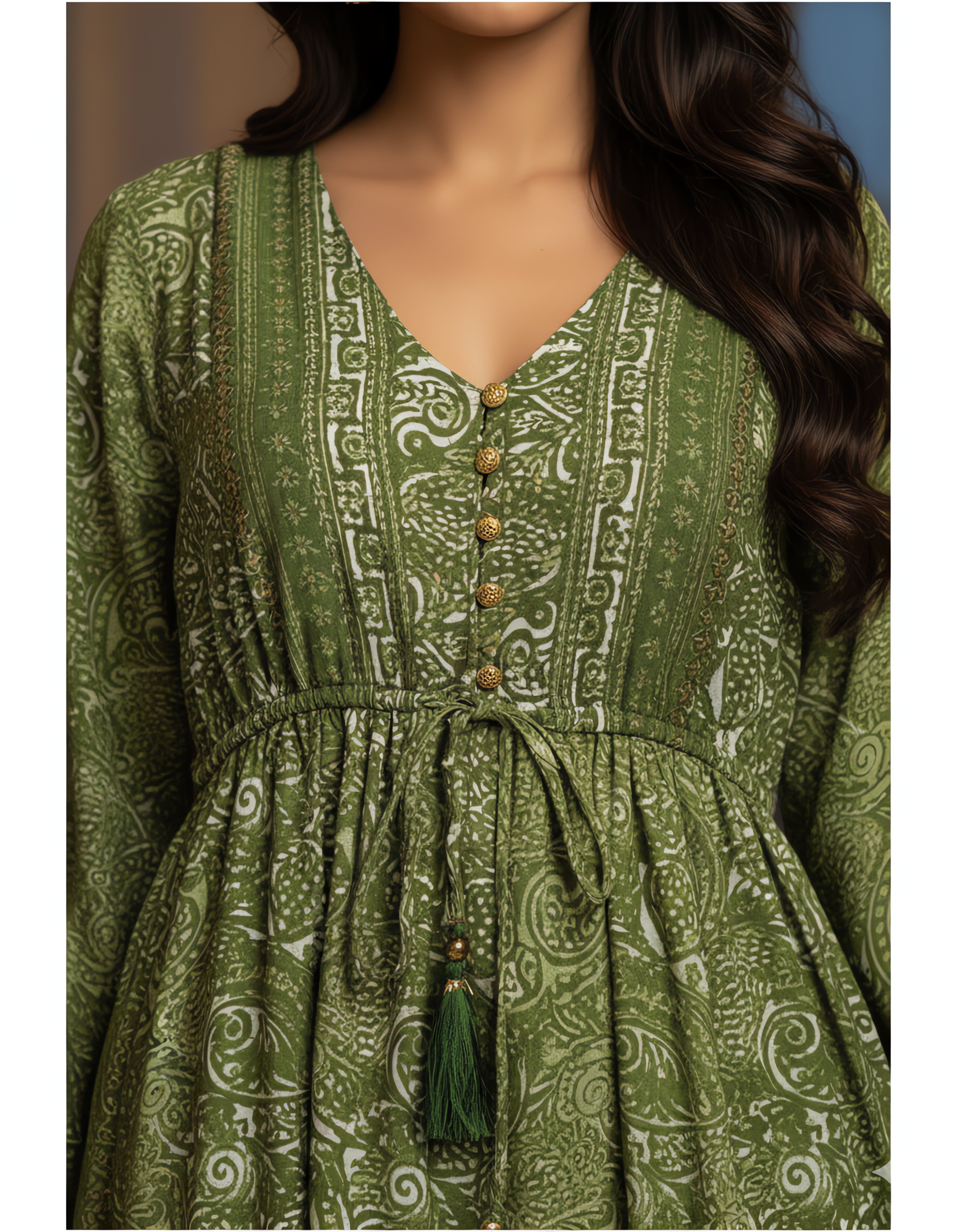 Kasturi Silk Printed Boho Maxi Dress with Drawstring Waist