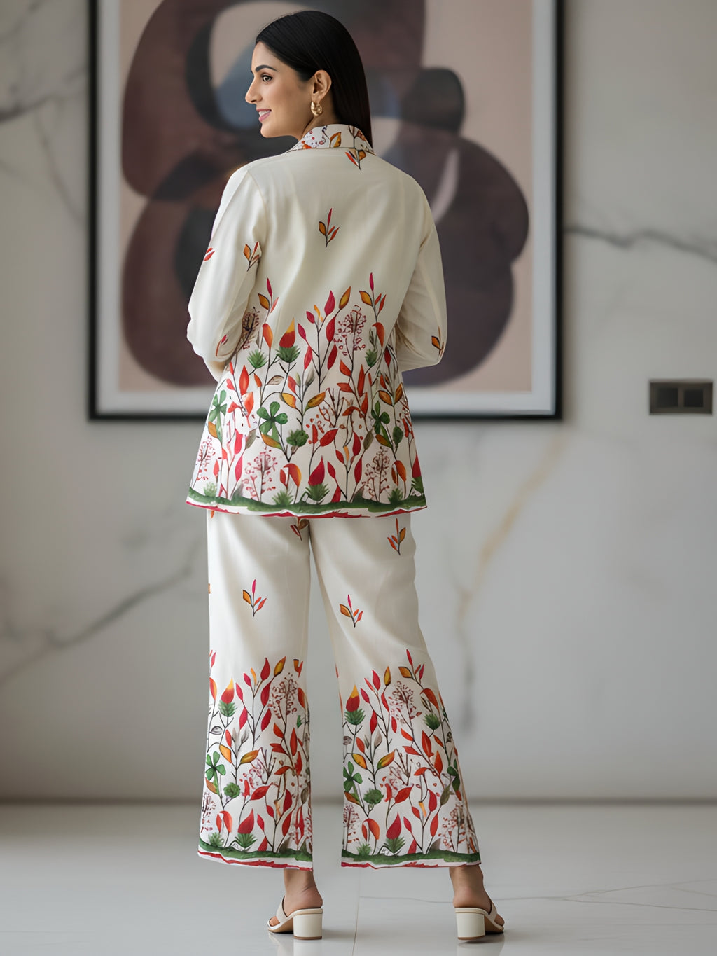 Luxury Botanical Cotton Blazer Co-ord Set for Women (3-Piece)