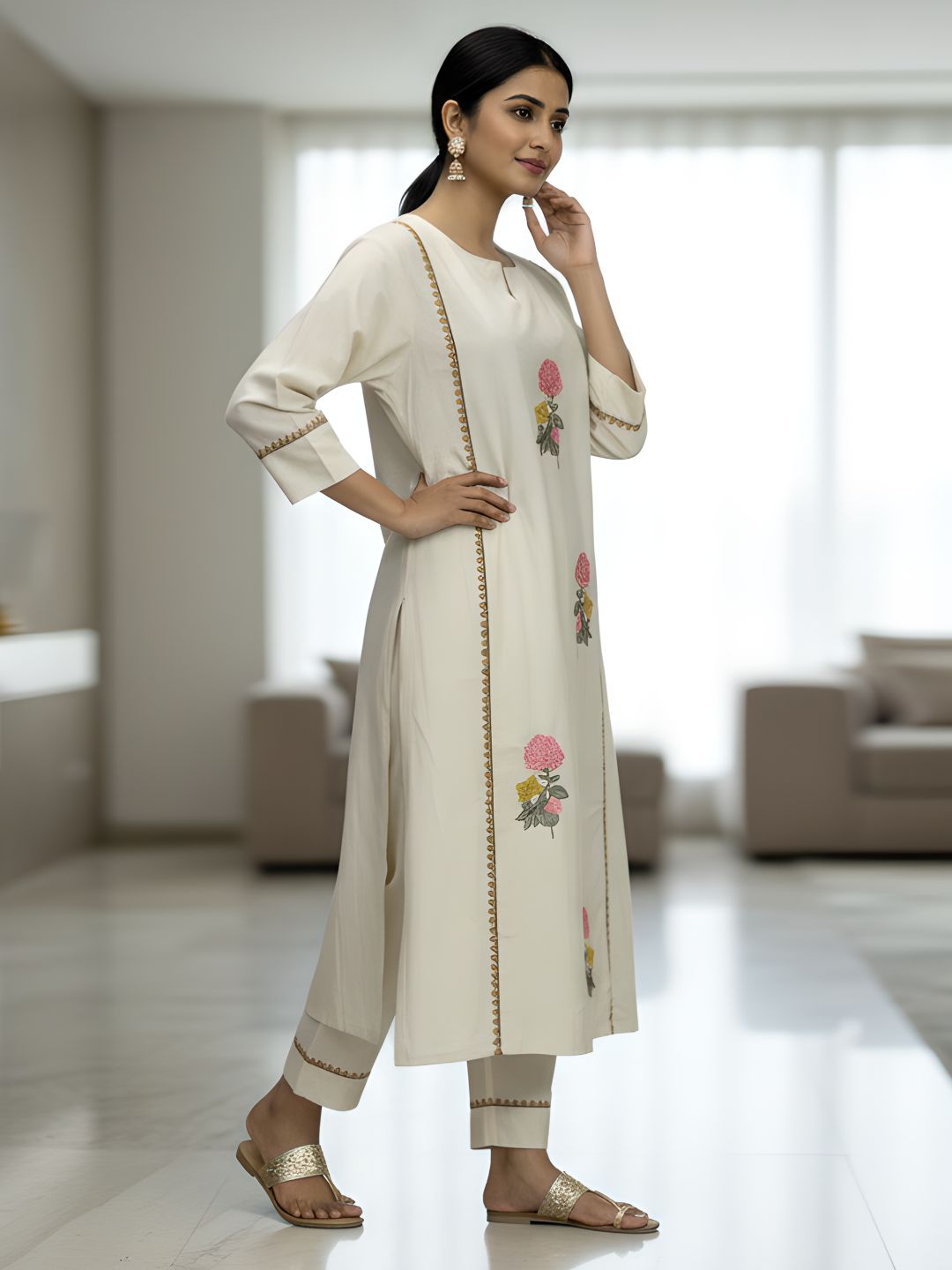 Elegant Embroidered Cotton Kurta Pant Set for Women