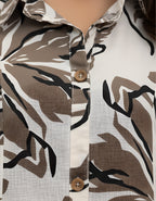 Brown Abstract Floral Long Shirt Co-ord Set for Women