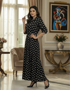 Viigobella Black & White Polka Dot Crepe Button-Down Maxi Dress