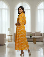 Viigobella Mustard Polka Dot Crepe Button-Down Maxi Dress