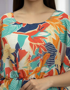 Vibrant Floral Georgette Kaftan Top with Lace Border | Viigobella