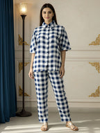 Blue & White Checkered Co-ord Set for Women