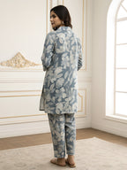 Blue Pastel Floral Long Shirt Co-ord Set for Women
