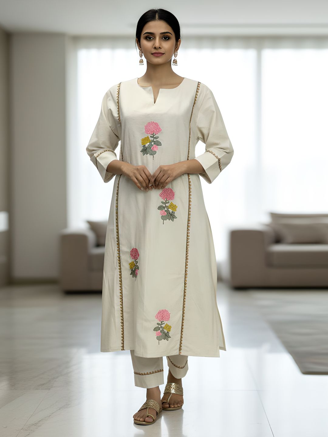 Elegant Embroidered Cotton Kurta Pant Set for Women