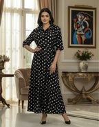 Viigobella Black & White Polka Dot Crepe Button-Down Maxi Dress