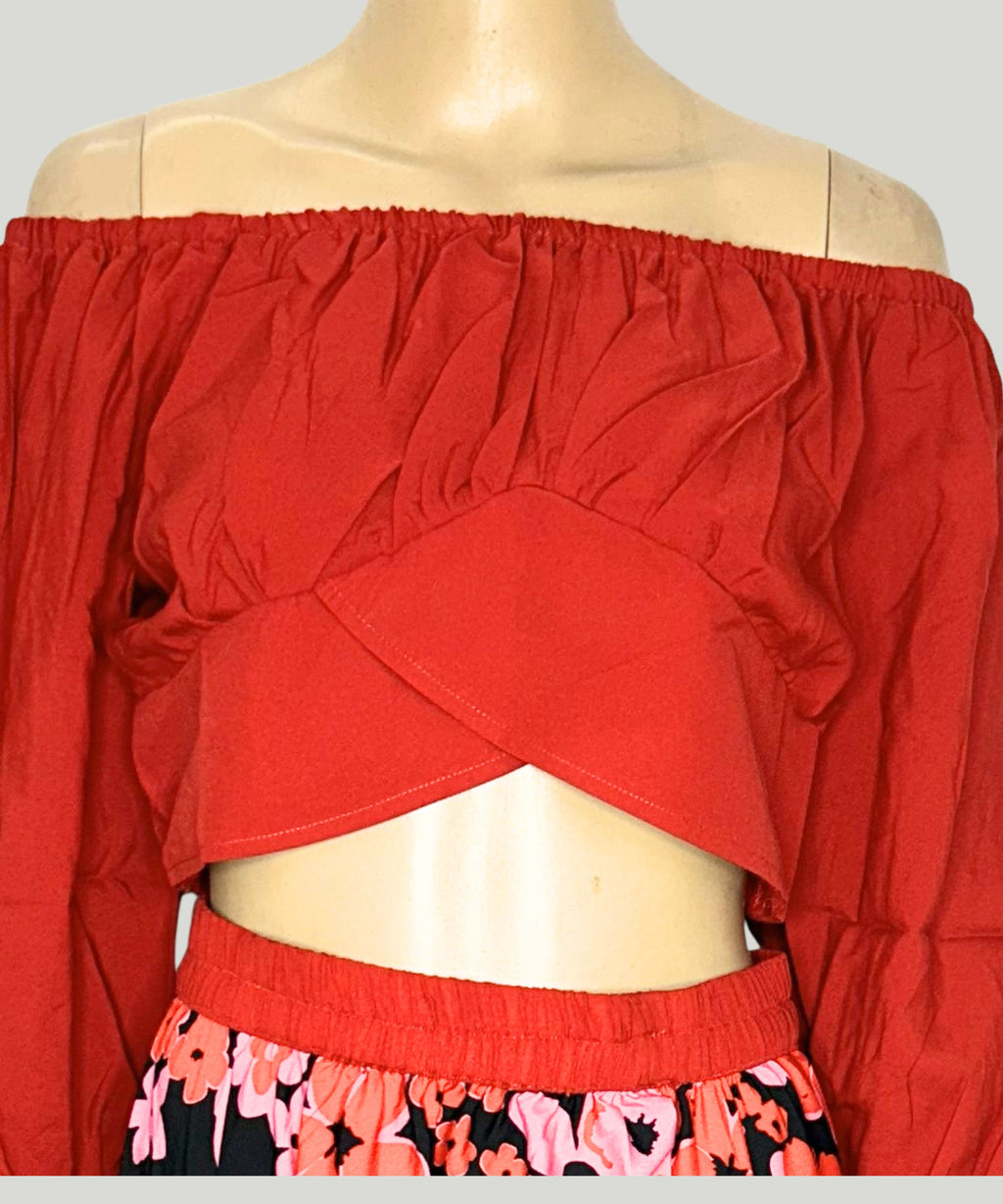 Viigobella Printed Crepe Off-Shoulder Crop Top & Long Skirt Set