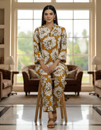 Women’s Mustard Floral Printed Co-ord Set – Vertigen Fabric