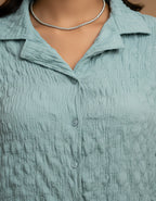 Women’s Aqua Blue Textured Button-Down Co-ord Set