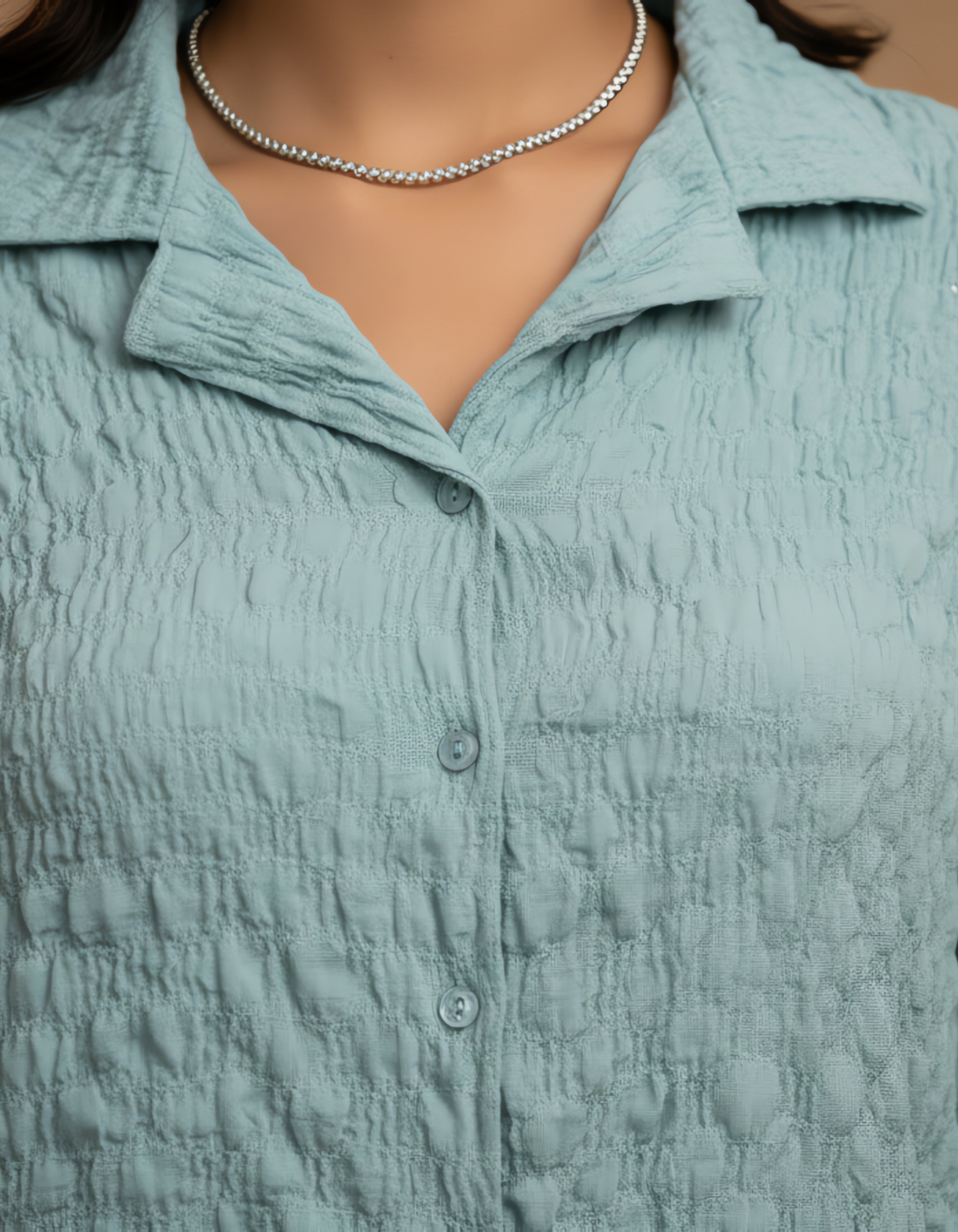 Women’s Aqua Blue Textured Button-Down Co-ord Set