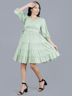 Viigobella Women’s Delta Fabric Tiered Short Dress with Smocked Waist & Puff Sleeves – Export Quality