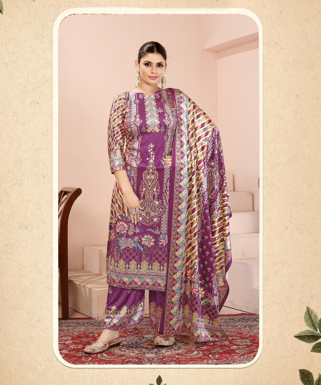 ViigoBella Premium Velvet Printed Straight Suit with Dupatta – Royal Designer Edition