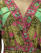 Viigobella Kasturi Silk Green Floral Wrap-Style Long Dress