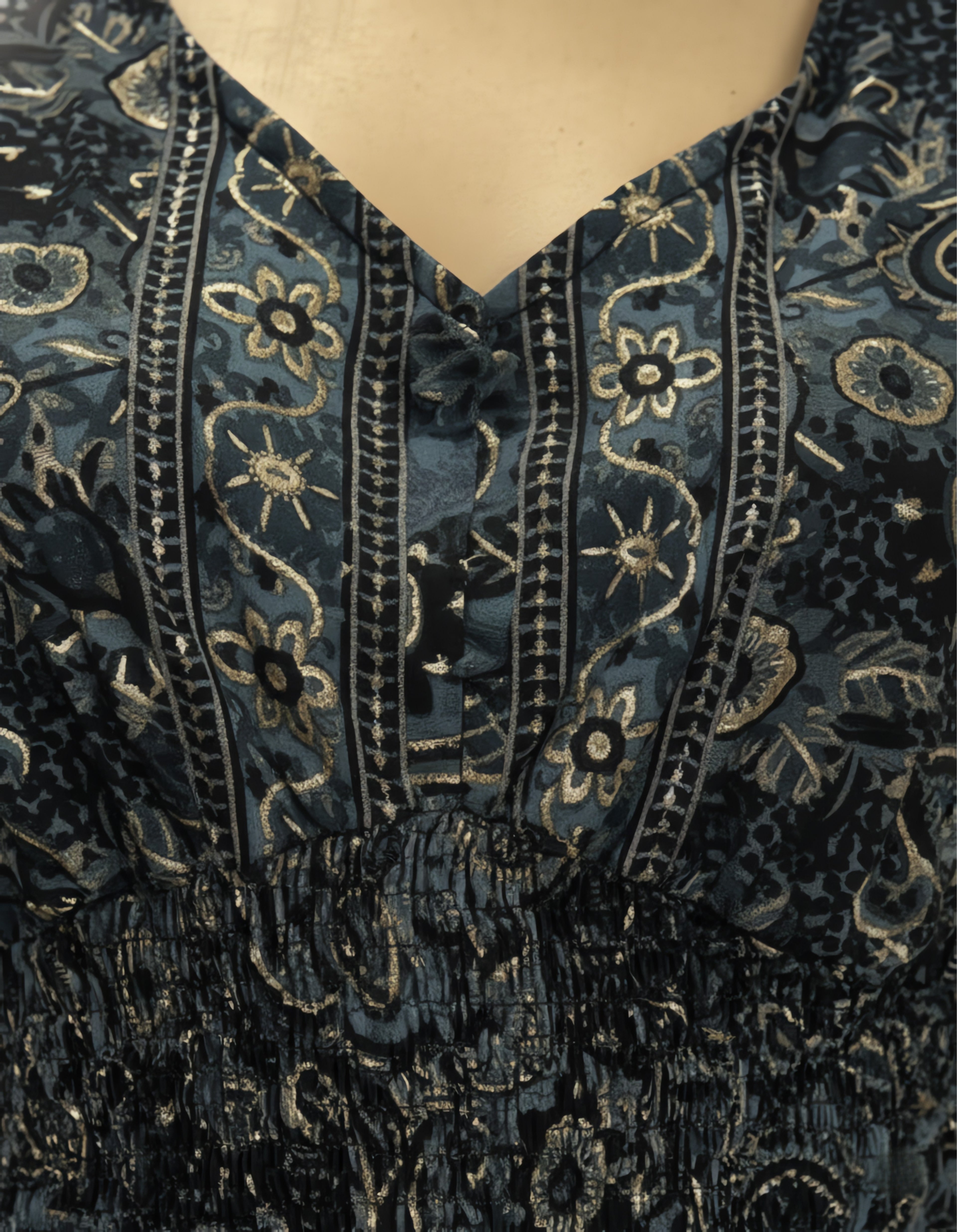 Viigobella Kasturi Silk  Paisley Printed Smocked Waist Maxi Dress