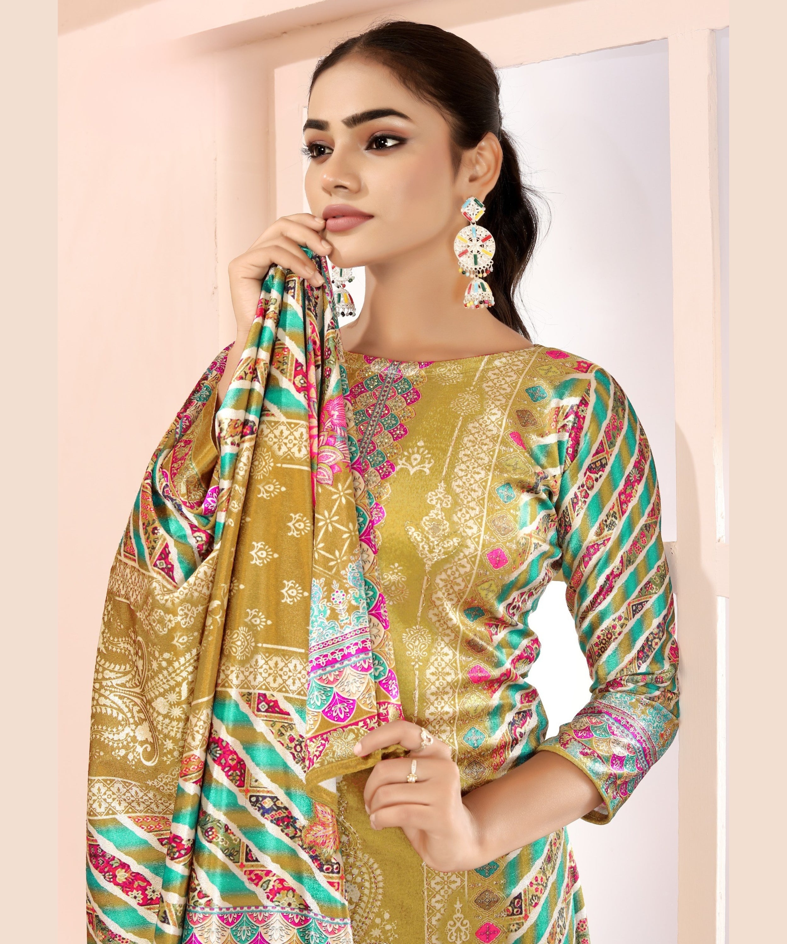 ViigoBella Premium Velvet Printed Straight Suit with Dupatta – Golden Designer Edition