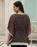 Black Floral Georgette Kaftan Top with Lace Hem | Viigobella