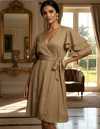 Viigobella Delta Fabric Wrap Dress with Layered Ruffle Sleeves