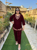 Viigobella Embroidered Velvet Cord Set – Top & Pant Co-Ord