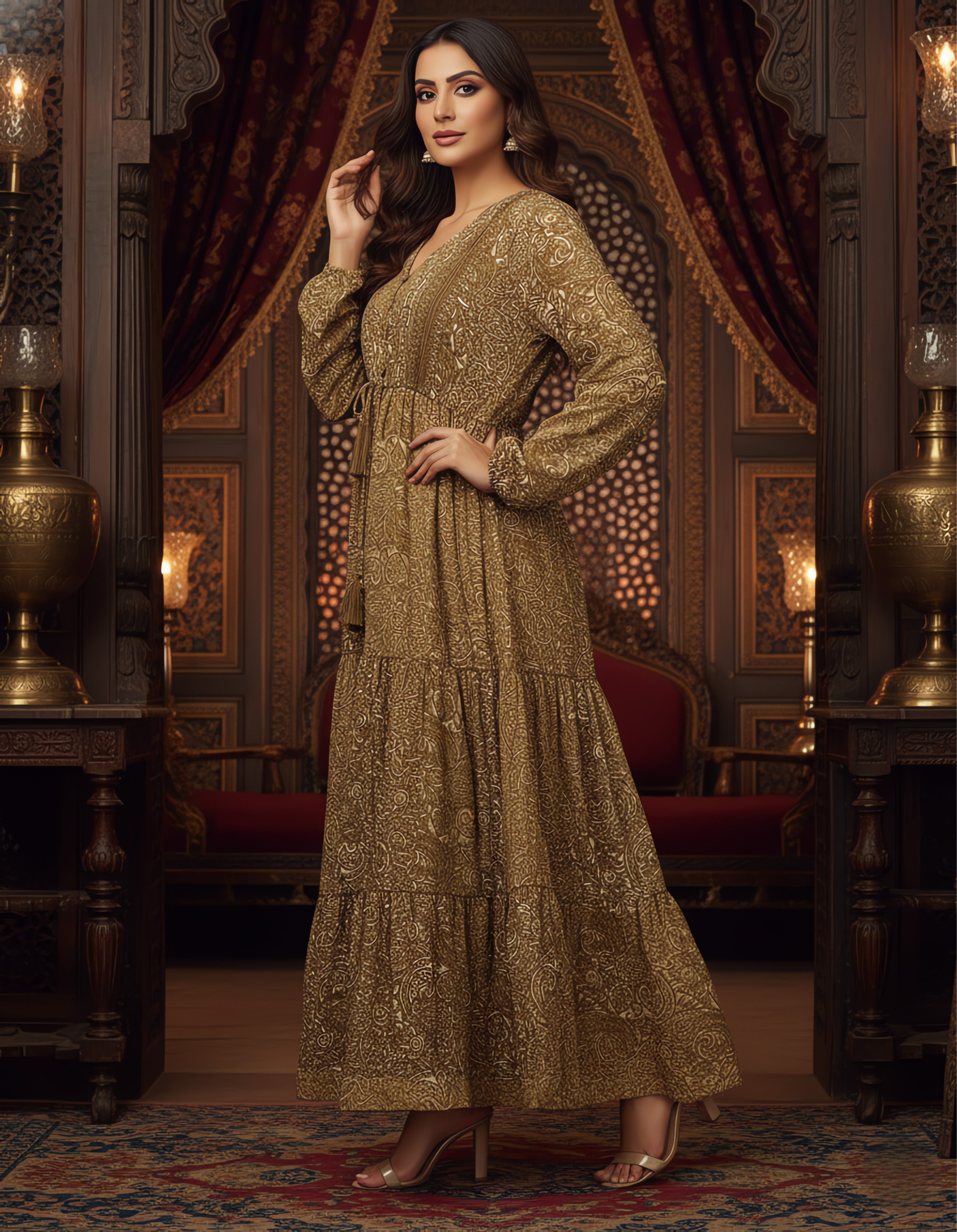 Premium Boho Printed Flared Maxi Dress | Kasturi Silk Fabric