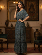 Viigobella Premium Kasturi Silk Printed Maxi Dress with Smocked Waist