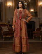 Viigobella Premium Kasturi Silk Printed Tiered Maxi Dress with Tassel Detail