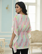 Pastel Floral Georgette Kaftan Top with Lace Border | Viigobella