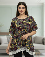 Floral Printed Kaftan Top with Lace Border | Elegant Casual Wear | Viigobella