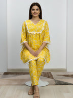 Floral Yellow Kaftan Co-ord Set for Women