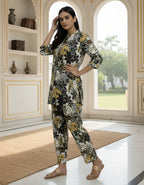 Women’s Black & Mustard Abstract Floral Co-ord Set – Vertigen Fabric