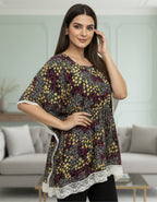Floral Printed Kaftan Top with Lace Border | Elegant Casual Wear | Viigobella