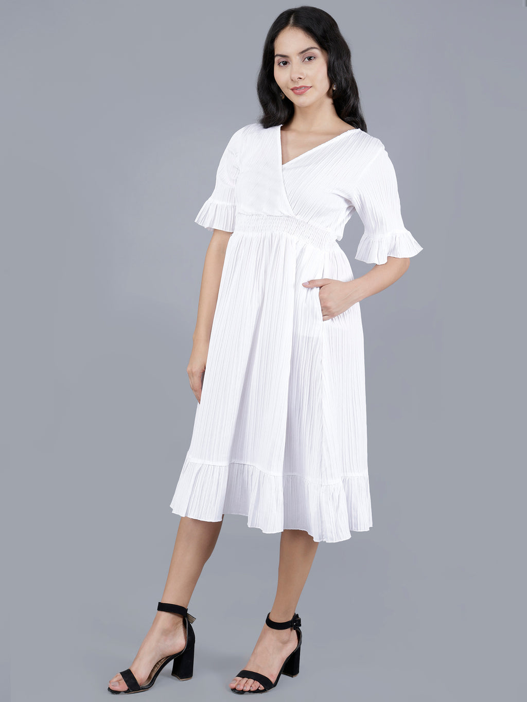 Viigobella Women’s Wrap Midi Dress in White Sugarcane Fabric | Manufacturer & Exporter