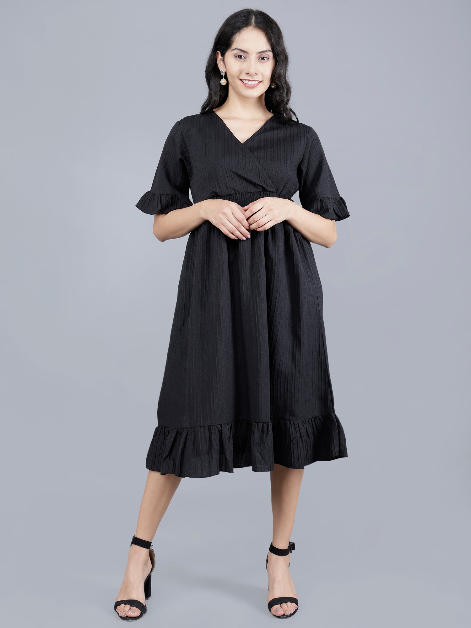 Viigobella Women’s Midi Dress in Black Sugarcane Fabric | Manufacturer & Exporter