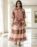 Premium Floral Layered Skirt & Shirt Co-ord Set in Soft Georgette
