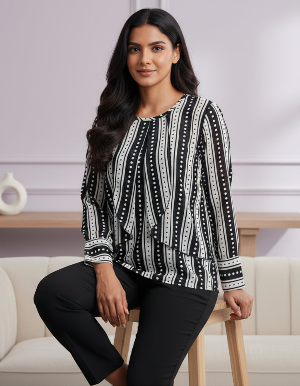 Striped Layered Georgette Top | Elegant Western Wear | Viigobella