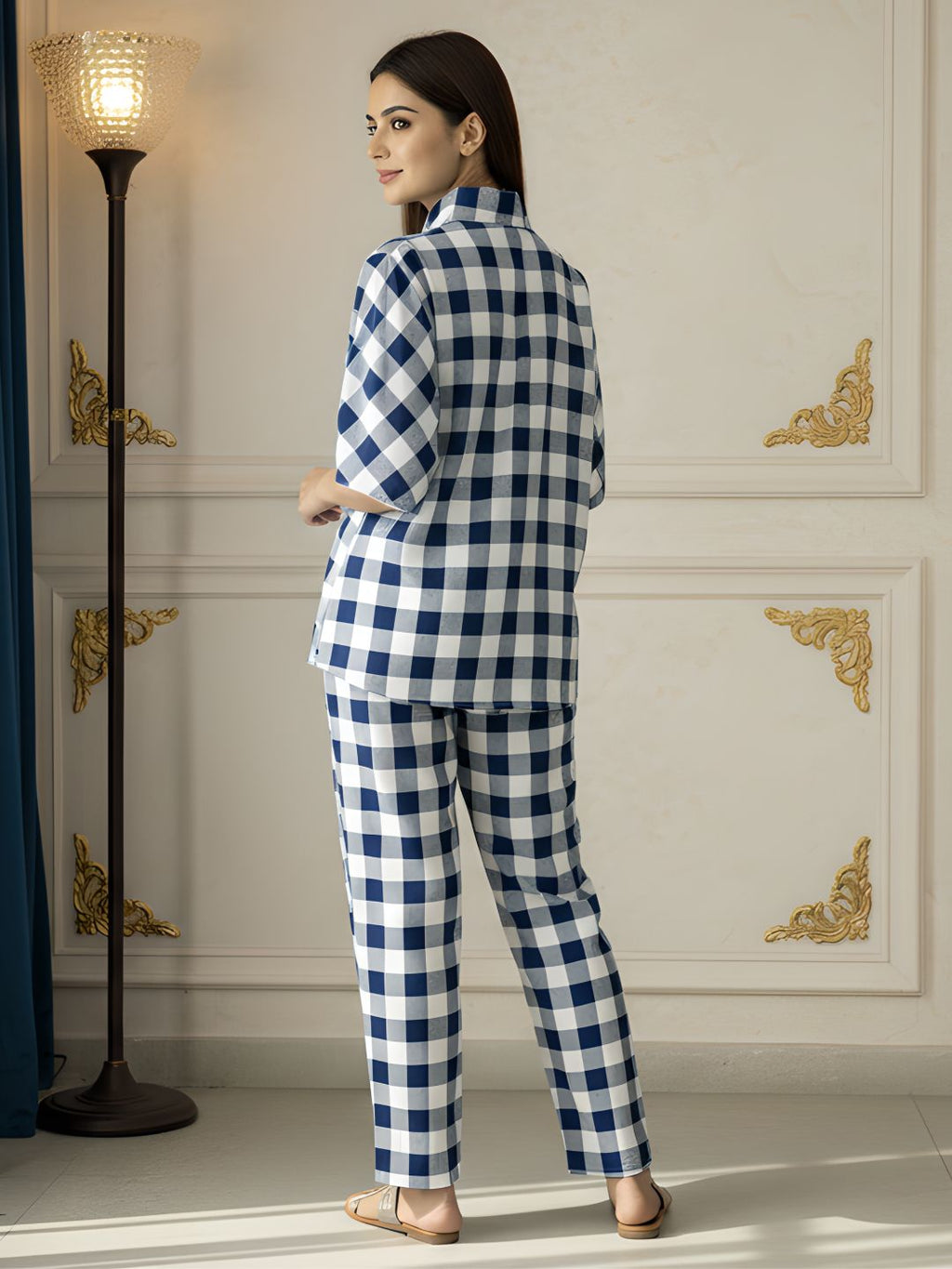 Blue & White Checkered Co-ord Set for Women