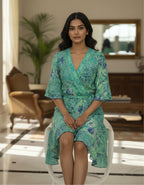Viigobella Green Abstract Printed Kasturi Silk Wrap Dress
