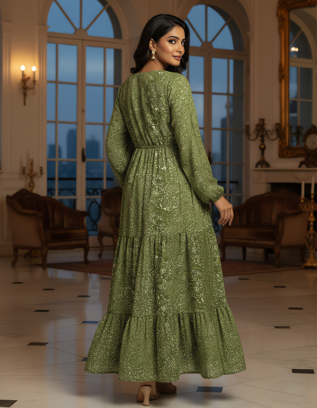 Kasturi Silk Printed Boho Maxi Dress with Drawstring Waist