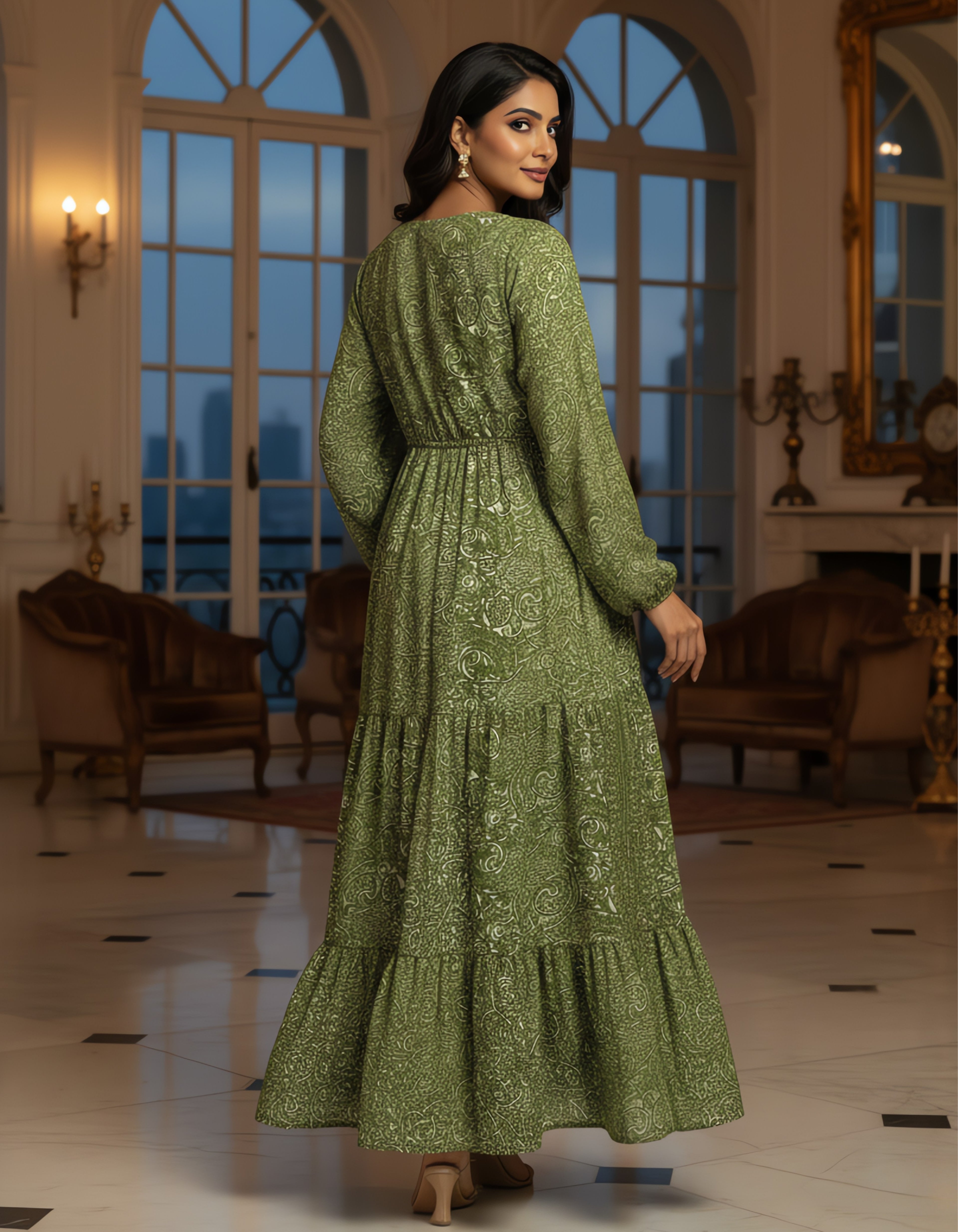 Kasturi Silk Printed Boho Maxi Dress with Drawstring Waist