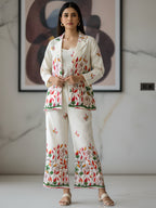 Luxury Botanical Cotton Blazer Co-ord Set for Women (3-Piece)