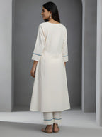 Blue Floral Embroidered Cotton Kurta Pant Set for Women