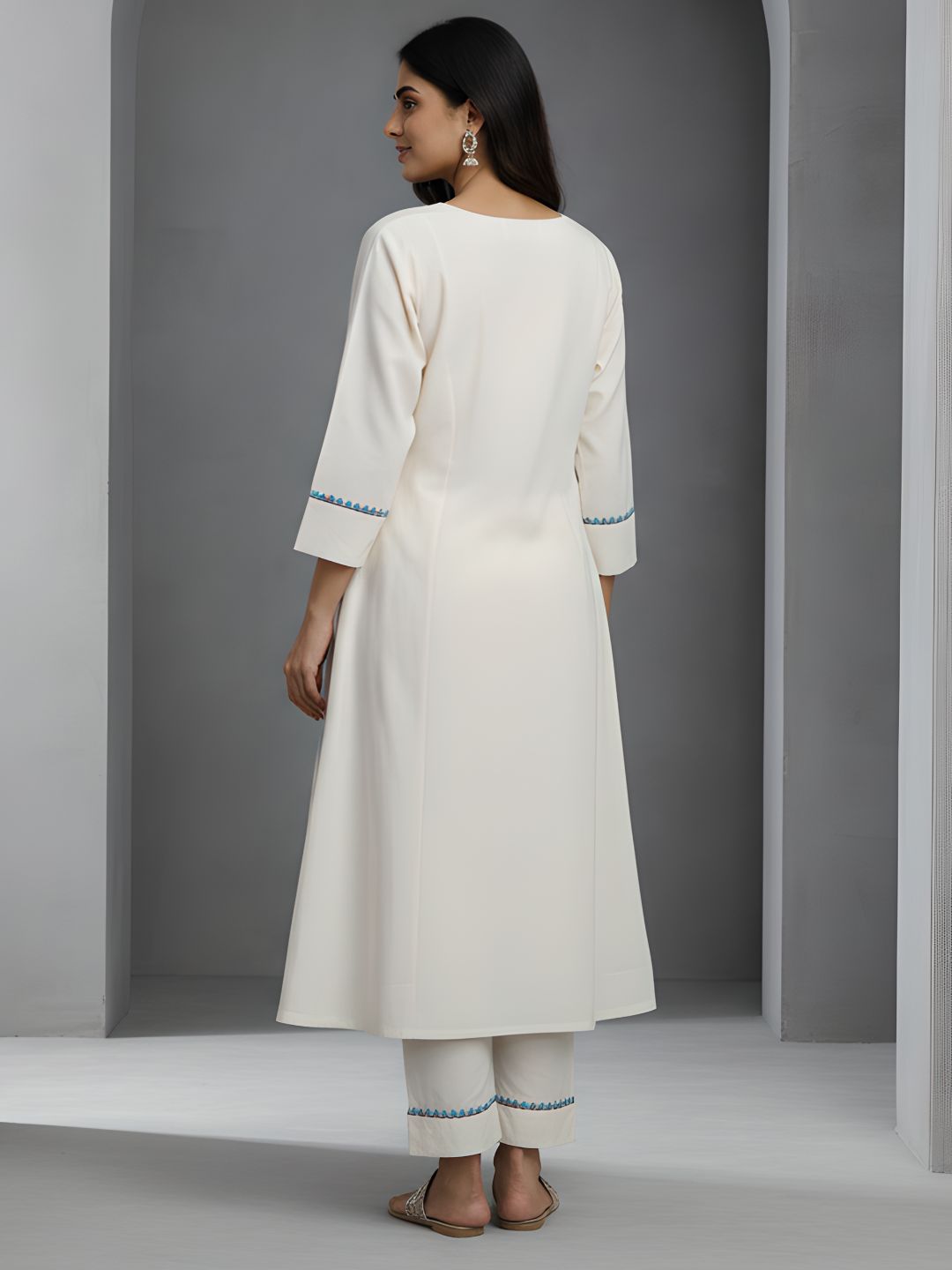 Blue Floral Embroidered Cotton Kurta Pant Set for Women