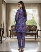 Premium Paisley Print Kasturi Silk Co-ord Set with Designer Neck & Cuff Detailing
