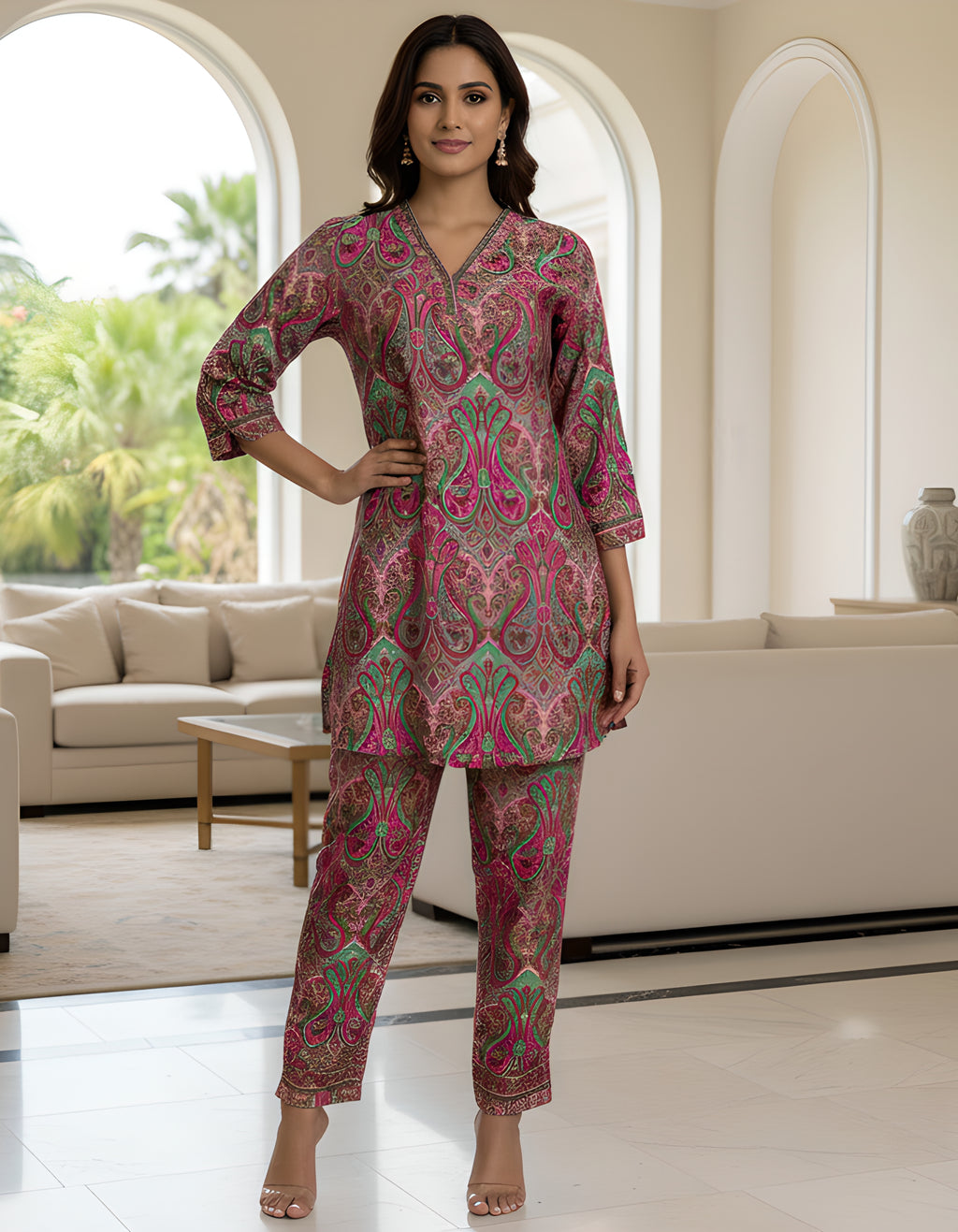 Premium Paisley Printed Co-ord Set in Kasturi Silk – Viigobella