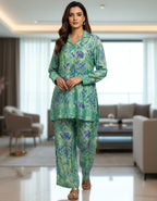 Aqua Blue Printed Kasturi Silk Cord Set for Women