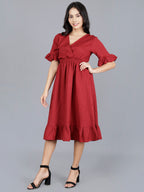 Viigobella Women’s Wrap Midi Dress in Maroon Sugarcane Fabric
