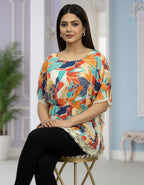 Vibrant Floral Georgette Kaftan Top with Lace Border | Viigobella