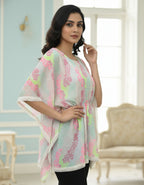 Pastel Floral Georgette Kaftan Top with Lace Border | Viigobella