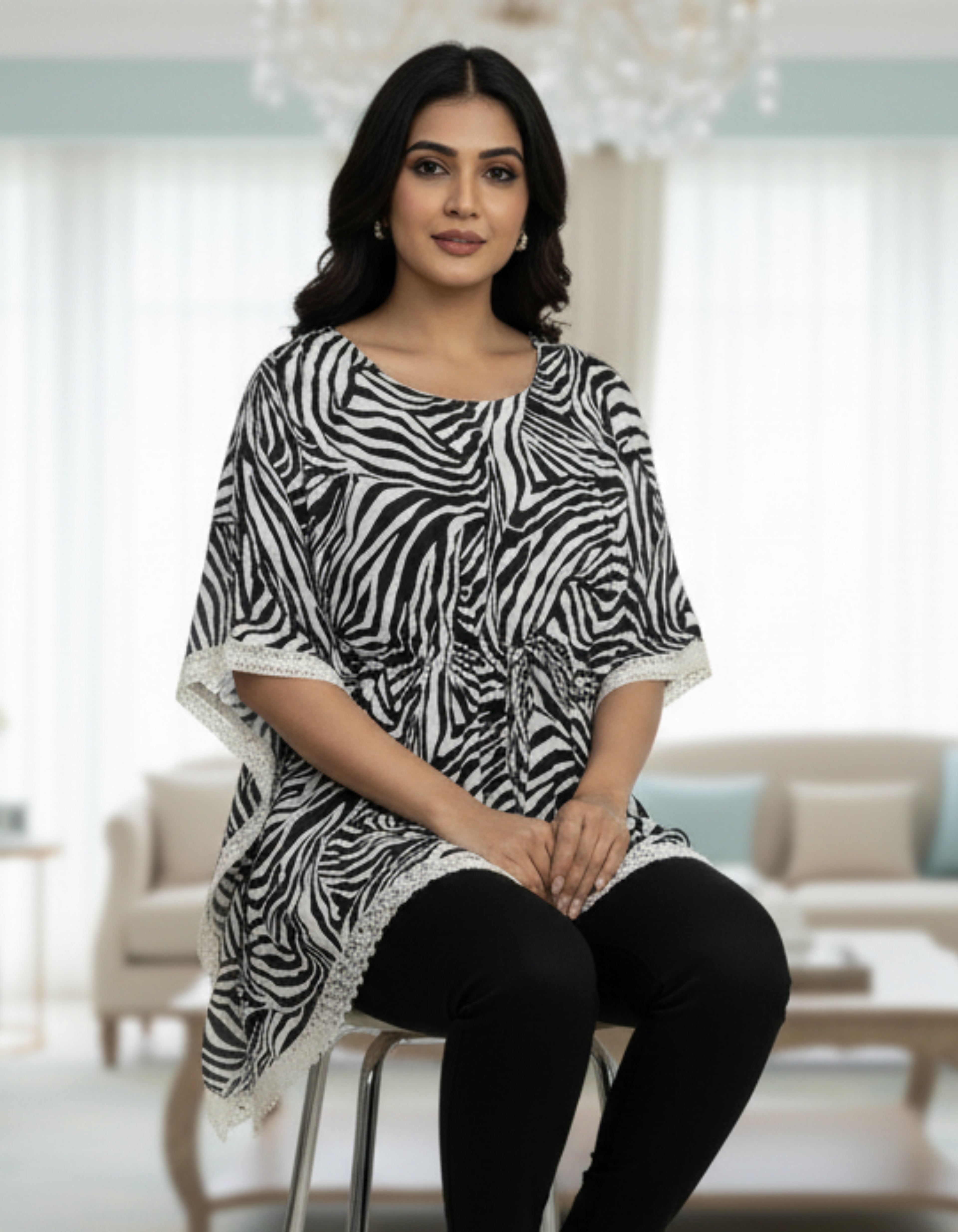 Zebra Print Kaftan Top with Lace Border | Trendy Western Wear | Viigobella